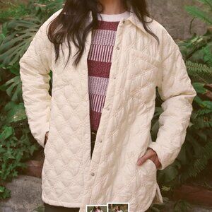 Cream Quilted Snap Jacket